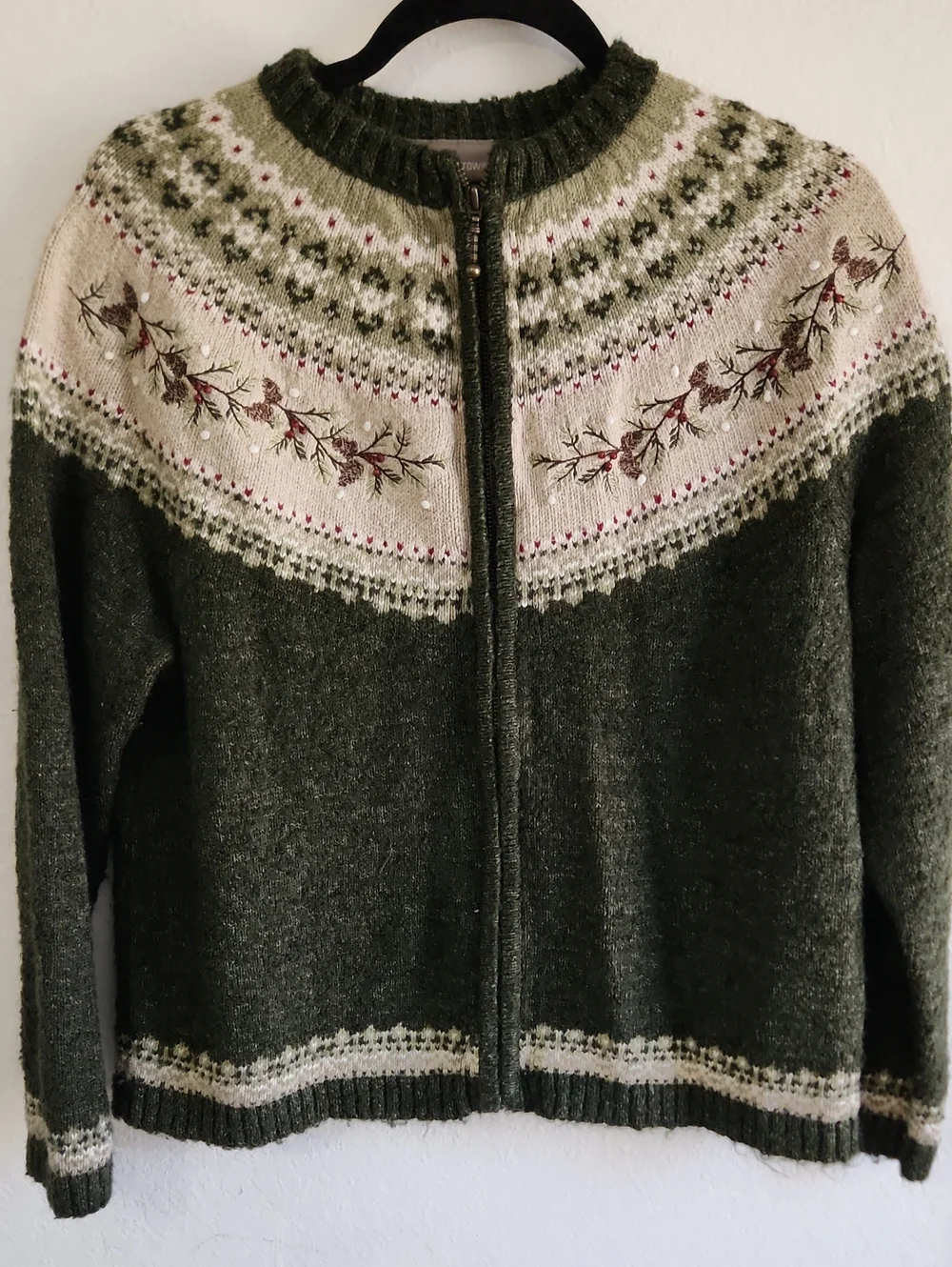 Vintage Croft & Barrow Fair Isle Silk Wool Blend Full Zip Cardigan M
